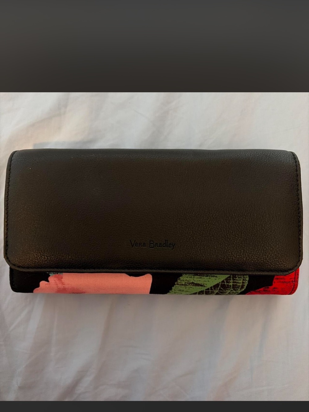 Vera Bradley Black Wallet with Pink, Green & Red Floral Trim